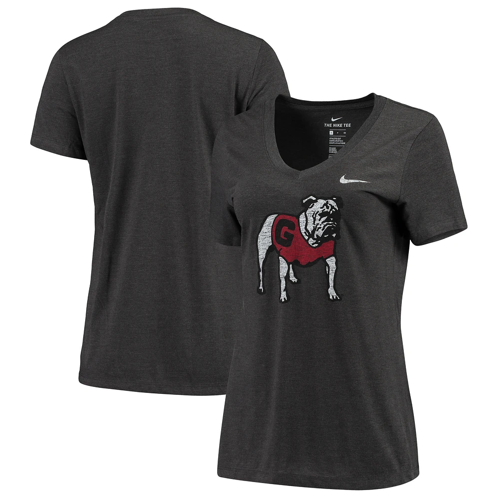 Women's Nike Heathered Black Georgia Bulldogs Vault Tri-Blend V-Neck T-Shirt