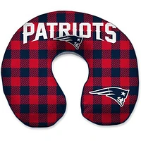 New England Patriots Buffalo Check Sherpa Memory Foam Travel Pillow - Blue