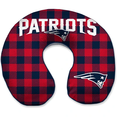 New England Patriots Buffalo Check Sherpa Memory Foam Travel Pillow - Blue