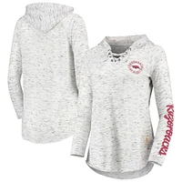 Women's Pressbox Gray Arkansas Razorbacks Space Dye Lace-Up V-Neck Long Sleeve T-Shirt