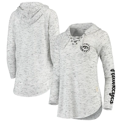 Women's Pressbox Gray Iowa Hawkeyes Space Dye Lace-Up V-Neck Long Sleeve T-Shirt