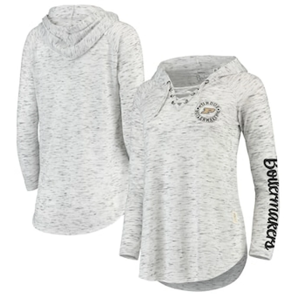 Women's Pressbox Gray Purdue Boilermakers Space Dye Lace-Up V-Neck Long Sleeve T-Shirt