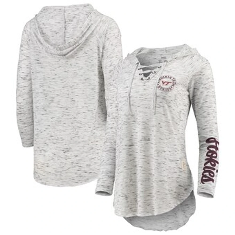 Women's Pressbox Gray Virginia Tech Hokies Space Dye Lace-Up V-Neck Long Sleeve T-Shirt