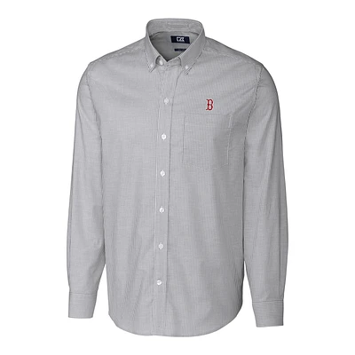 Men's Cutter & Buck Charcoal Boston Red Sox Big & Tall Stretch Oxford Striped Long Sleeve Button-Down Shirt
