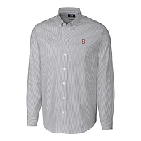 Men's Cutter & Buck Charcoal Boston Red Sox Big & Tall Stretch Oxford Striped Long Sleeve Button-Down Shirt