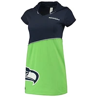 Women's Refried Apparel Navy/Neon Green Seattle Seahawks Sustainable Hooded Mini Dress