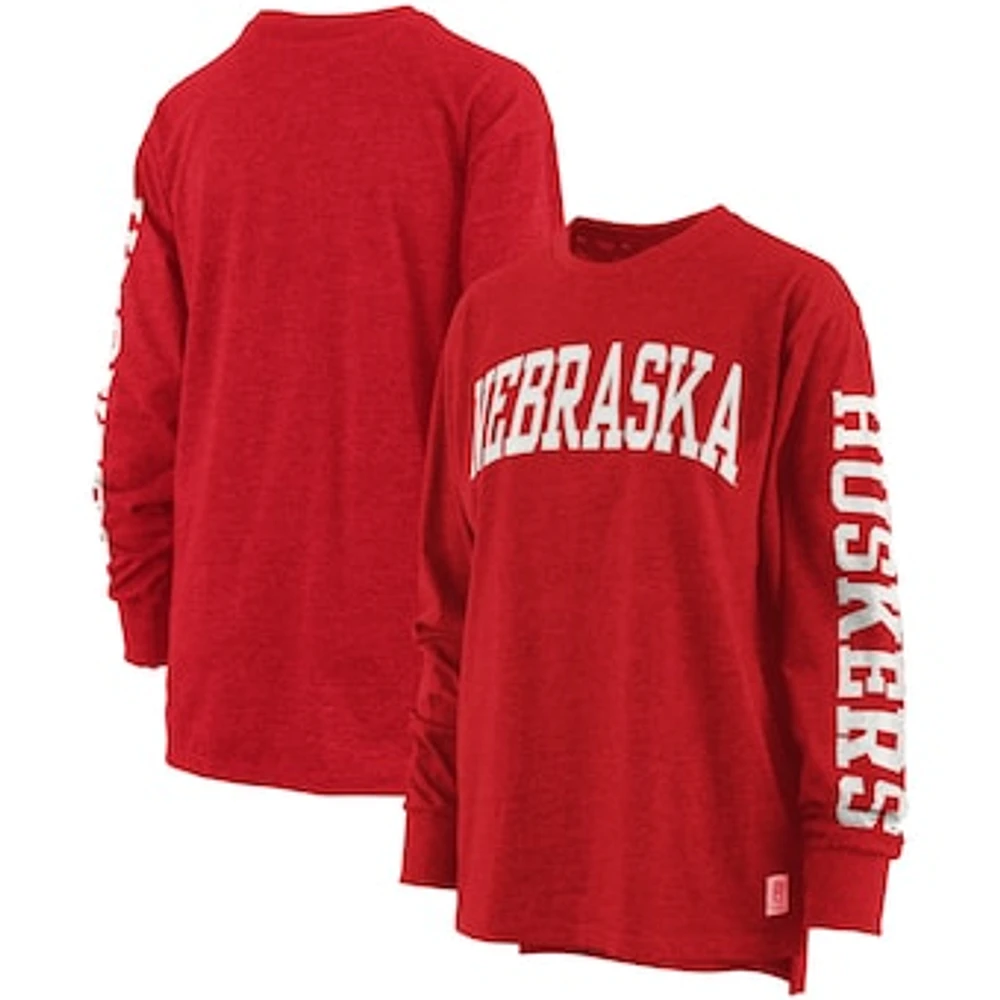 Women's Pressbox Scarlet Nebraska Huskers Plus Two-Hit Canyon Long Sleeve T-Shirt