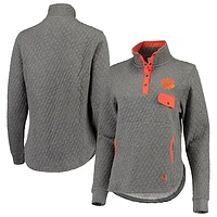 Women's Pressbox Heathered Gray/Orange Clemson Tigers Magnum Quilted Quarter-Snap Pullover Jacket