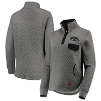 Women's Pressbox Heathered Gray/Black Iowa Hawkeyes Magnum Quilted Quarter-Snap Pullover Jacket