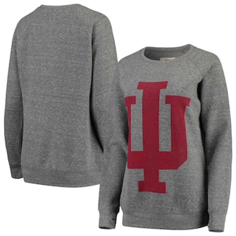 Women's Pressbox Heathered Gray Indiana Hoosiers Big Team Logo Knobi Fleece Tri-Blend Crew Neck Sweatshirt