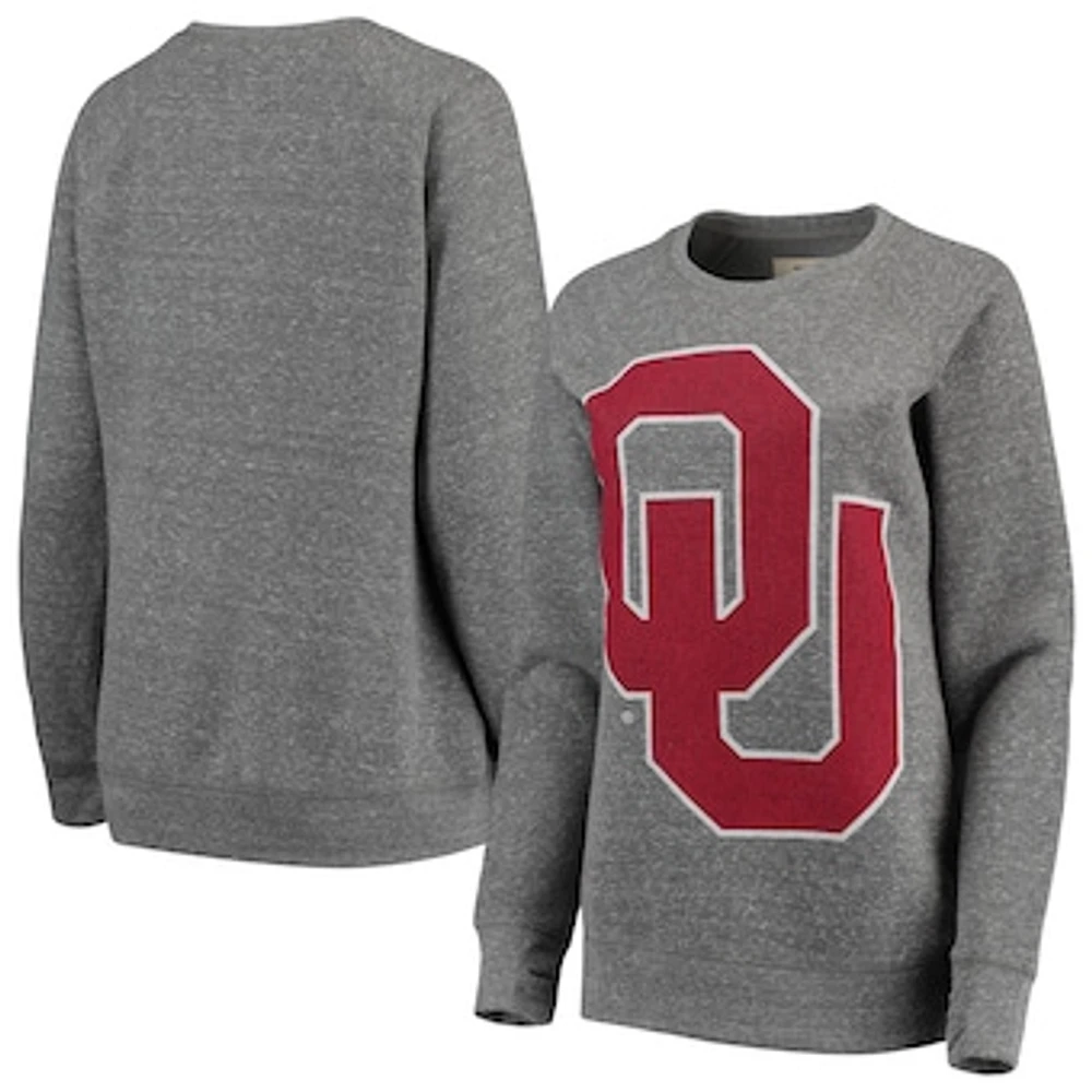 Women's Pressbox Heathered Gray Oklahoma Sooners Big Team Logo Knobi Fleece Tri-Blend Crew Neck Sweatshirt