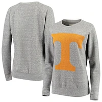 Women's Pressbox Heathered Gray Tennessee Volunteers Big Team Logo Knobi Fleece Tri-Blend Crew Neck Sweatshirt