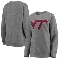 Women's Pressbox Heathered Gray Virginia Tech Hokies Big Team Logo Knobi Fleece Tri-Blend Crew Neck Sweatshirt