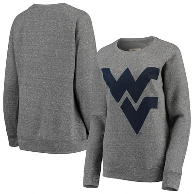 Women's Pressbox Heathered Gray West Virginia Mountaineers Big Team Logo Knobi Fleece Tri-Blend Crew Neck Sweatshirt