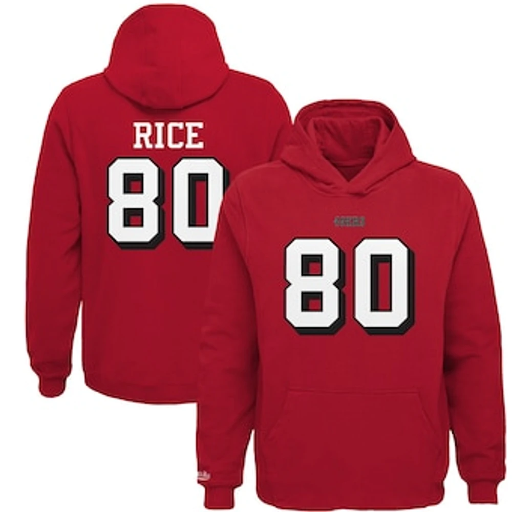 Youth Mitchell & Ness Jerry Rice Scarlet San Francisco 49ers Retired Player Name Number Fleece Pullover Hoodie