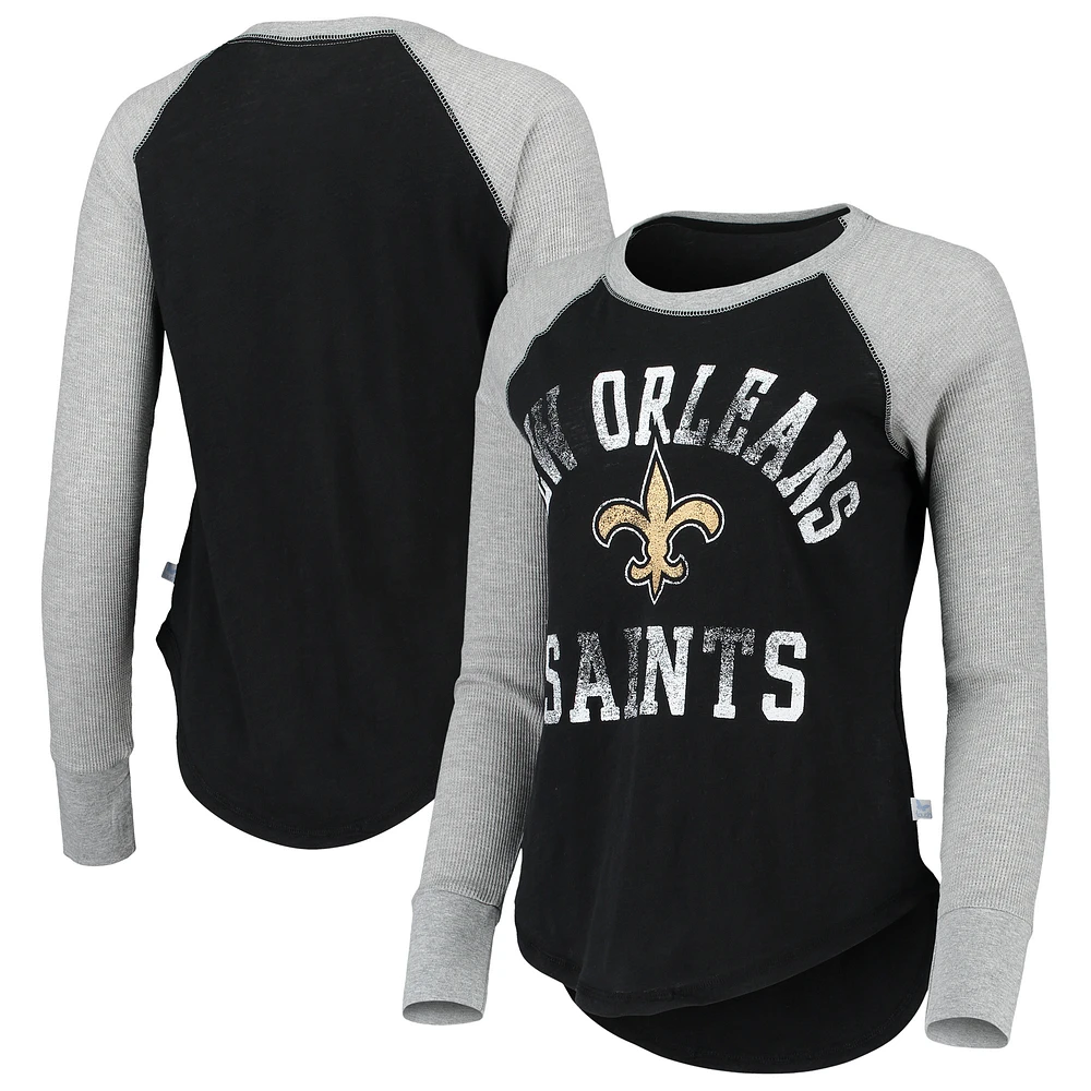 Women's Touch Black New Orleans Saints Waffle Raglan Lightweight Long Sleeve T-Shirt