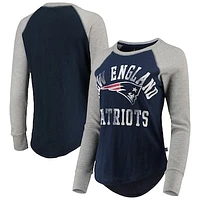 Women's Touch Navy New England Patriots Waffle Raglan Lightweight Long Sleeve T-Shirt