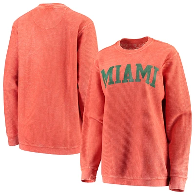 Women's Pressbox Orange Miami Hurricanes Comfy Cord Vintage Wash Basic Arch Pullover Sweatshirt