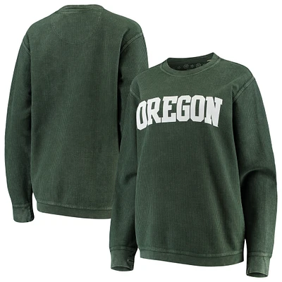 Women's Pressbox Green Oregon Ducks Comfy Cord Vintage Wash Basic Arch Pullover Sweatshirt