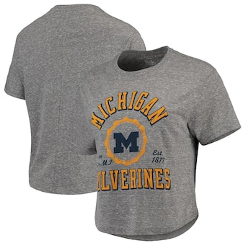 Women's Pressbox Gray Michigan Wolverines Bishop Tri-Blend Knobi Crop T-Shirt