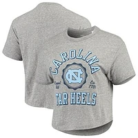 Women's Pressbox Gray North Carolina Tar Heels Tri-Blend Bishop Knobi Crop T-Shirt