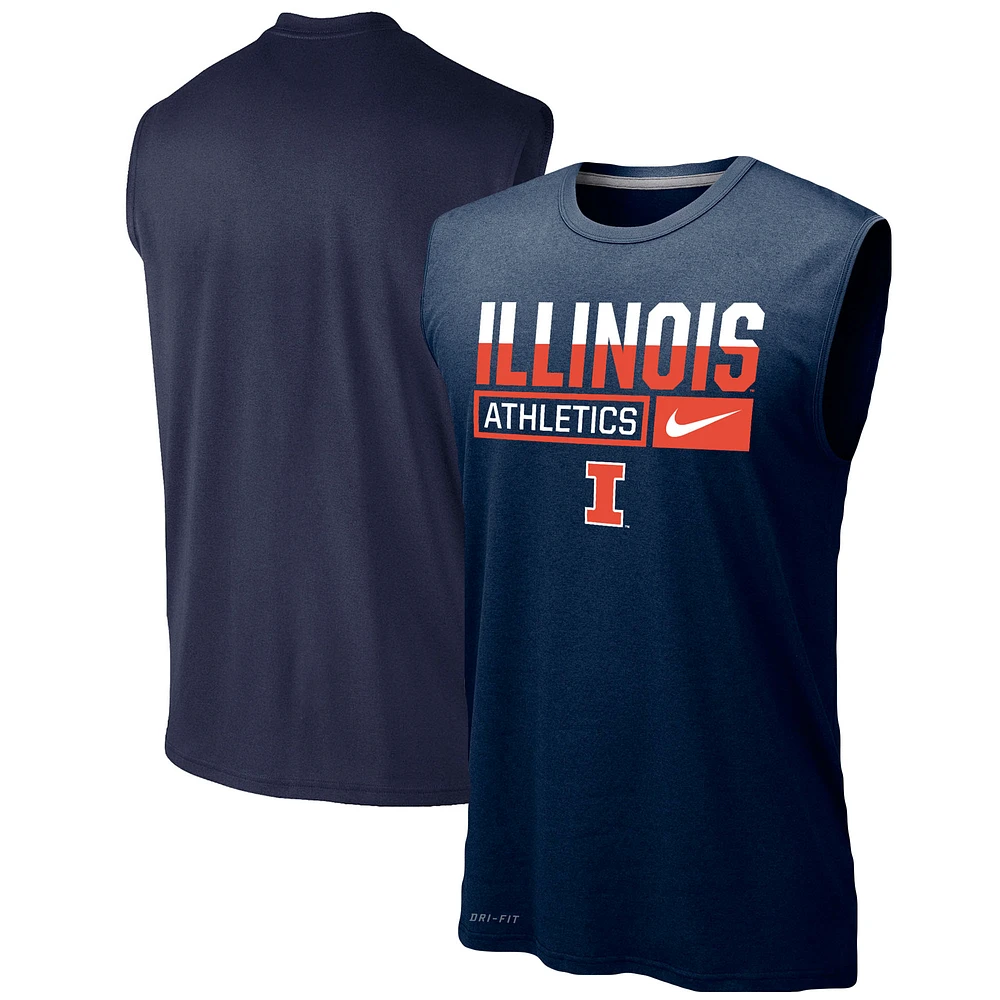 Men's Nike Navy Illinois Fighting Illini Wordmark Drop Legend Performance Tank Top