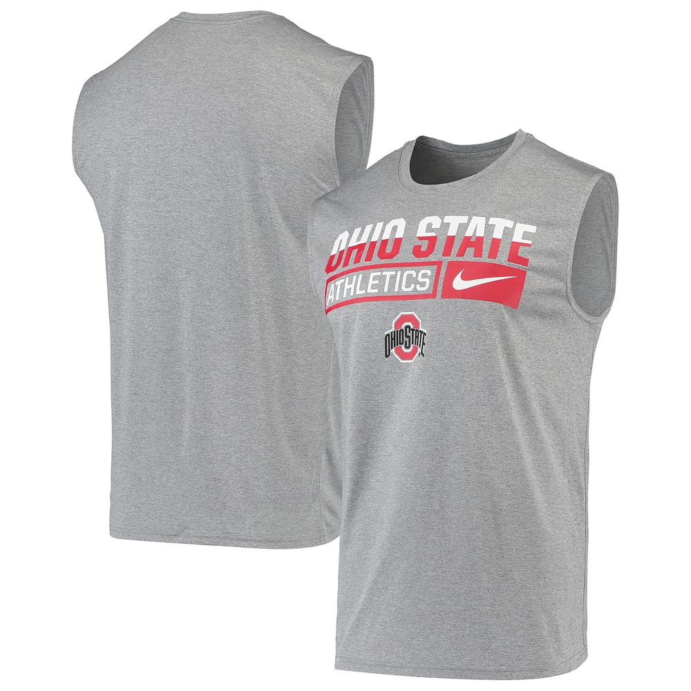 Men's Nike Heathered Gray Ohio State Buckeyes Wordmark Drop Legend Performance Tank Top