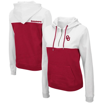 Women's Colosseum White/Crimson Oklahoma Sooners Aidan Lightweight Half-Zip Hoodie