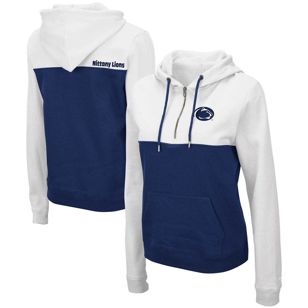 Women's Colosseum White/Navy Penn State Nittany Lions Aidan Lightweight Half-Zip Hoodie