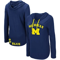 Women's Colosseum Navy Michigan Wolverines My Lover Lightweight Hooded Long Sleeve T-Shirt