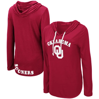 Women's Colosseum Crimson Oklahoma Sooners My Lover Lightweight Hooded Long Sleeve T-Shirt