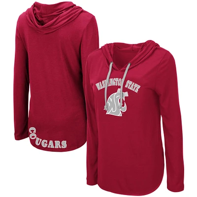 Women's Colosseum Crimson Washington State Cougars My Lover Lightweight Hooded Long Sleeve T-Shirt