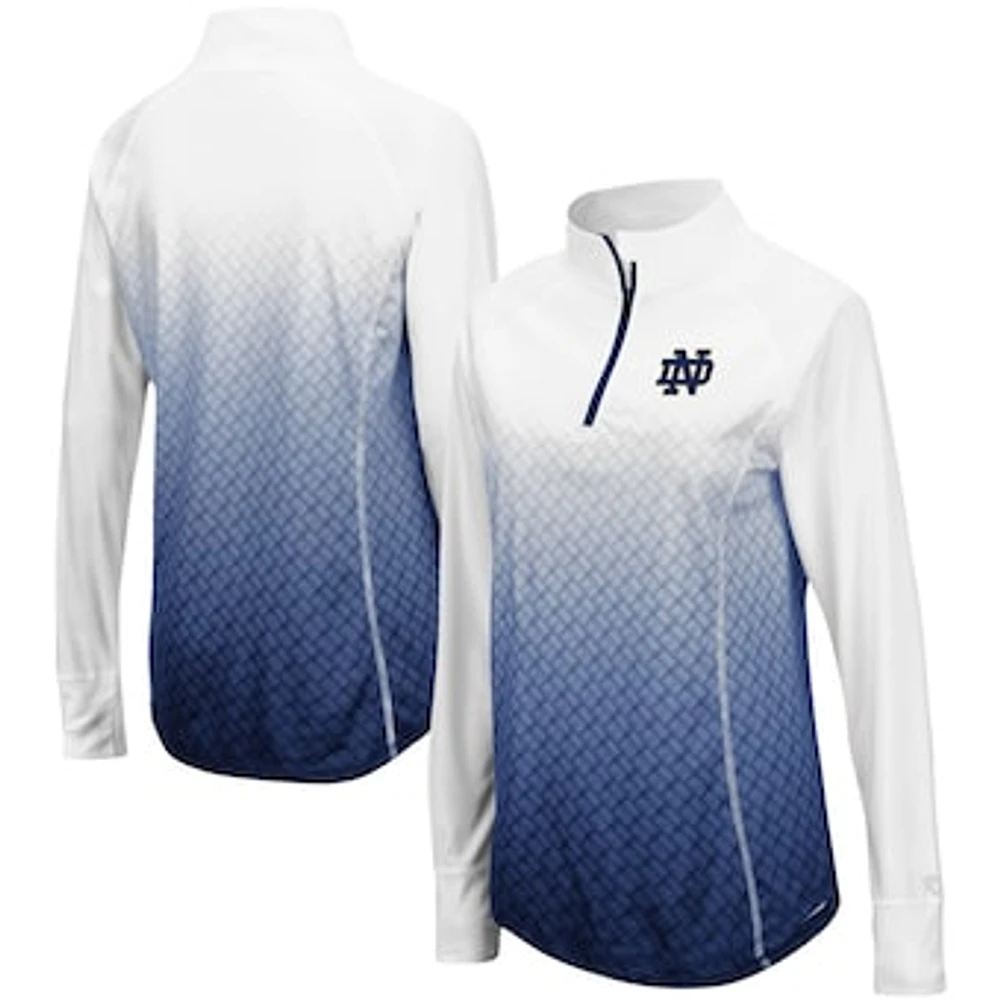 Women's Colosseum White/Navy Notre Dame Fighting Irish Magic Ombre Lightweight Fitted Quarter-Zip Long Sleeve Top