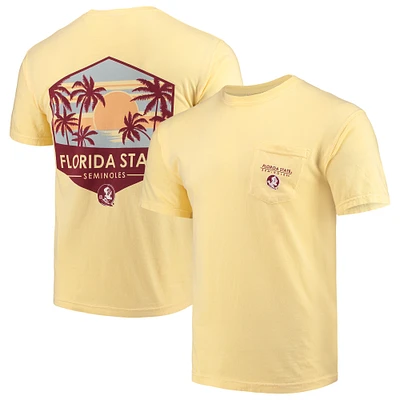 Men's Gold Florida State Seminoles Landscape Shield Comfort Colors Pocket T-Shirt