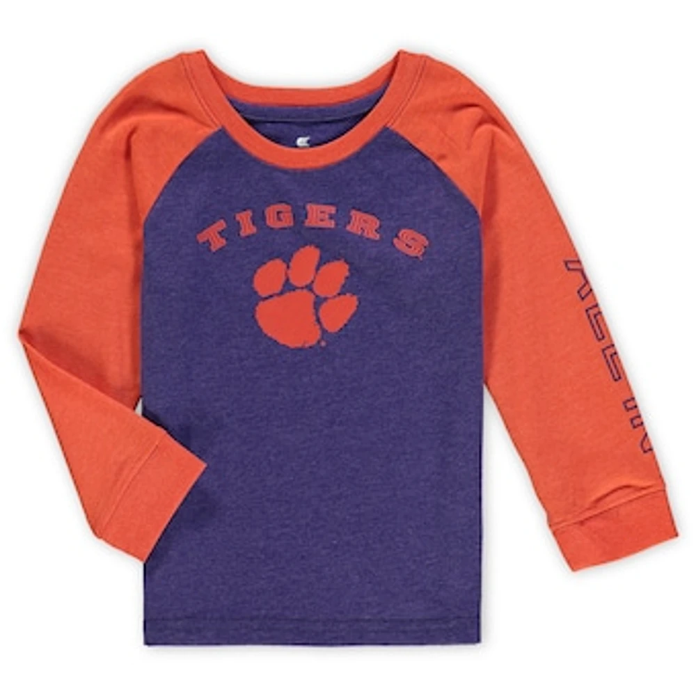 Toddler Colosseum Heathered Purple Clemson Tigers Long Sleeve Raglan T-Shirt