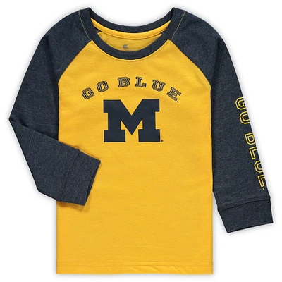 Toddler Colosseum Heathered Maize Michigan Wolverines Long Sleeve Raglan T-Shirt