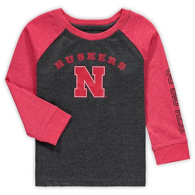 Toddler Colosseum Heathered Black Nebraska Huskers Long Sleeve Raglan T-Shirt