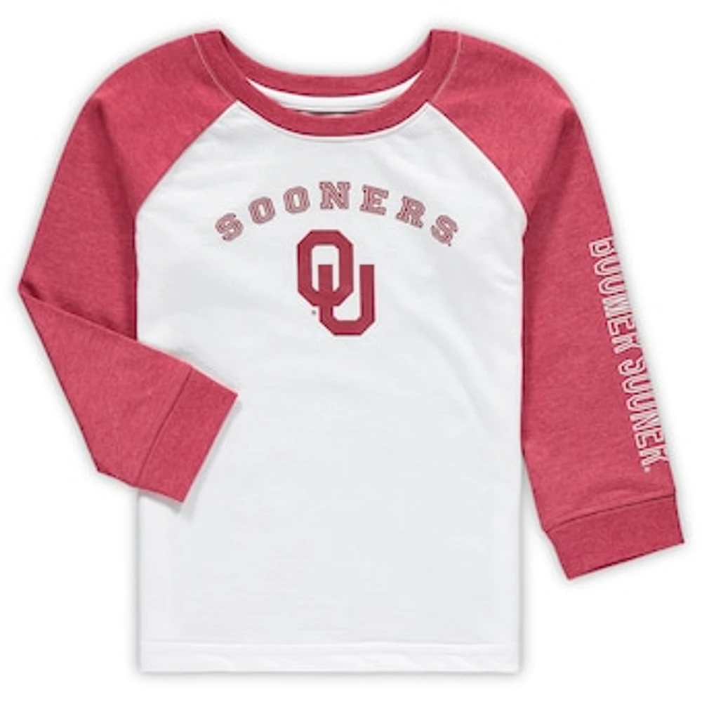 Toddler Colosseum Heathered White Oklahoma Sooners Long Sleeve Raglan T-Shirt