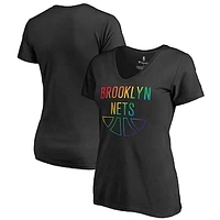 Women's Black Brooklyn Nets Team Pride Wordmark V-Neck T-Shirt