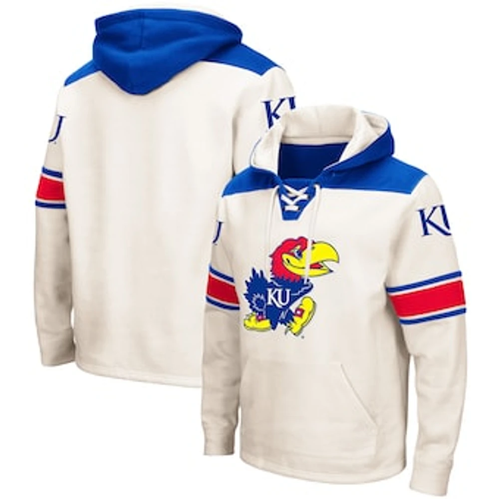 Men's Colosseum Cream Kansas Jayhawks 2.0 Lace-Up Pullover Hoodie