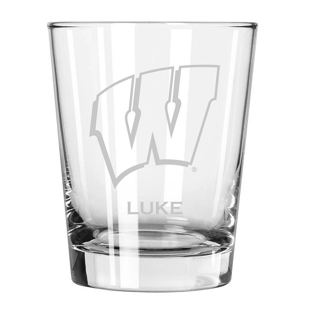 Wisconsin Badgers 15oz. Personalized Double Old Fashion Etched Glass