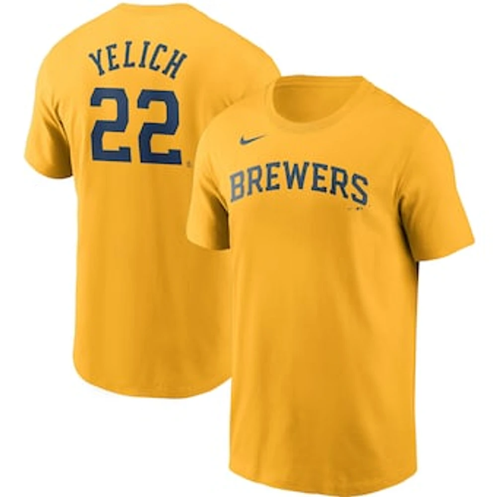 Men's Nike Christian Yelich Gold Milwaukee Brewers Name & Number T-Shirt