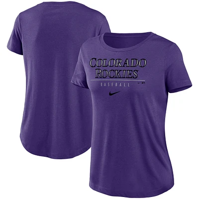 Women's Nike Purple Colorado Rockies Club Lettering Essential Tri-Blend Performance T-Shirt