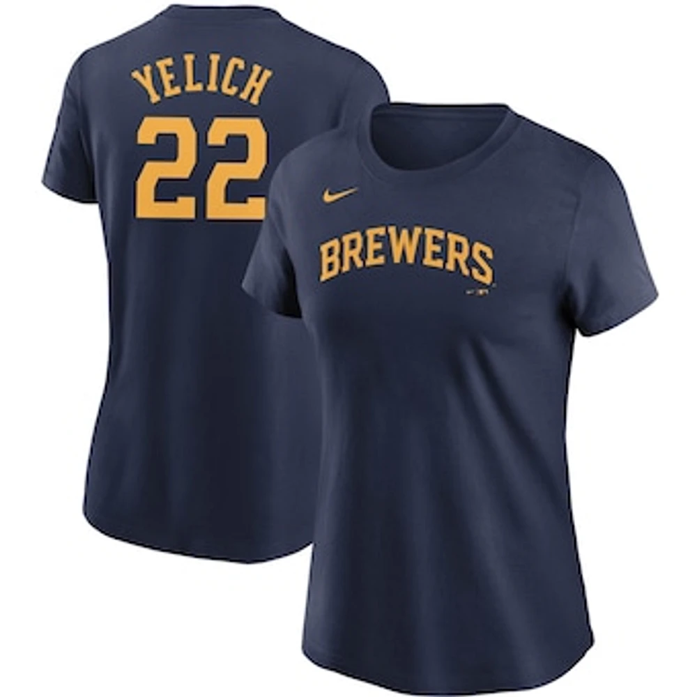 Women's Nike Christian Yelich Navy Milwaukee Brewers Name & Number T-Shirt