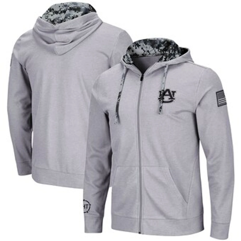 Men's Colosseum Heathered Gray Auburn Tigers OHT Military Appreciation Digi Camo Waffle Knit Full-Zip Hoodie