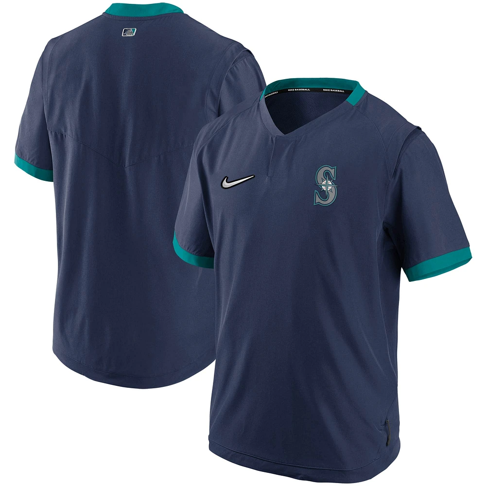 Men's Nike Navy/Aqua Seattle Mariners Authentic Collection Short Sleeve Hot Pullover Jacket