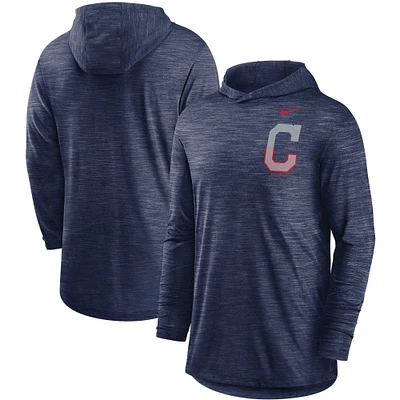 Men's Nike Navy Cleveland Indians Split Logo Performance Long Sleeve Hoodie Top