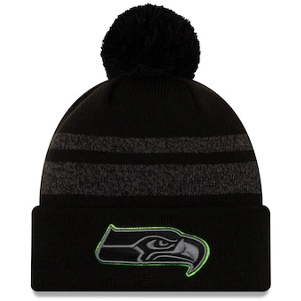 Men's New Era Black Seattle Seahawks Dispatch Cuffed Knit Hat With Pom