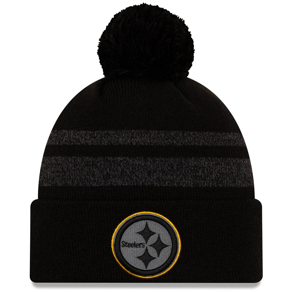 Men's New Era Black Pittsburgh Steelers Dispatch Cuffed Knit Hat With Pom