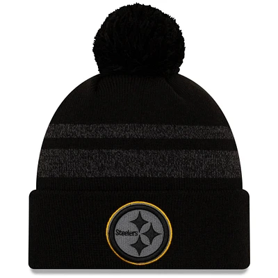 Men's New Era Black Pittsburgh Steelers Dispatch Cuffed Knit Hat With Pom